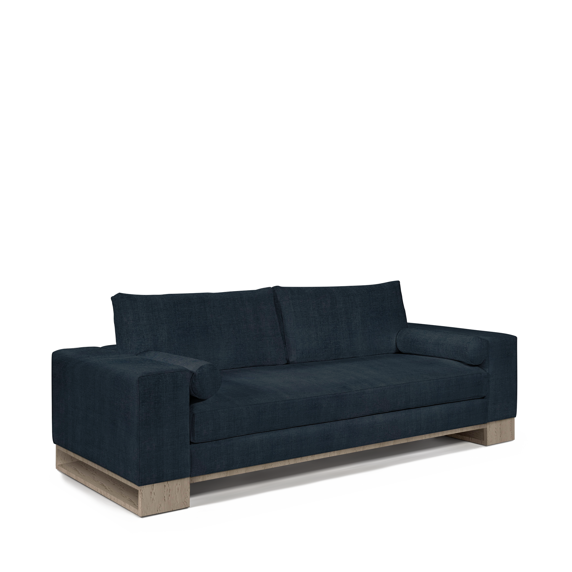 TERRA 2,5-seater sofa with linco dark blue textile and natural grey wood legs 