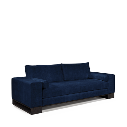 TERRA 2,5-seater sofa with london dark blue textile with chocolate wood legs 