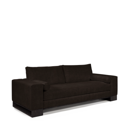 TERRA 2,5-seater sofa with dark brown textile and chocolate wood legs 