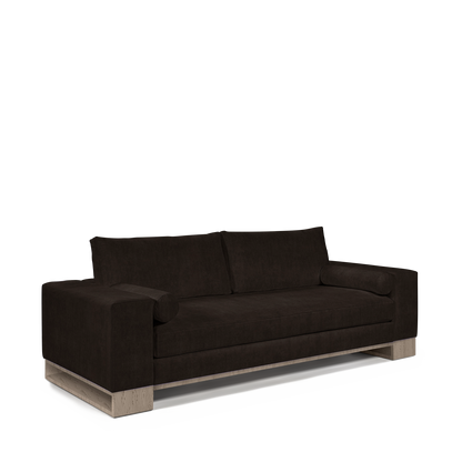 TERRA 2,5-seater sofa with dark brown textile and natural grey wood legs 