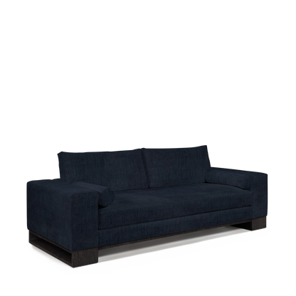 TERRA 2,5-seater sofa with dark blue textile and chocolate wood legs 