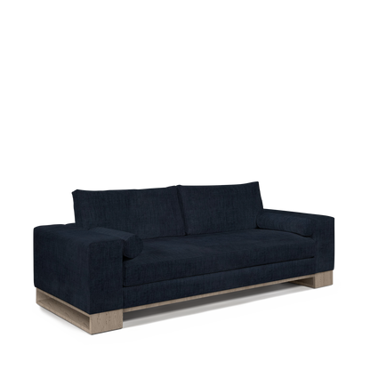 TERRA 2,5-seater sofa with dark blue textile and natural grey wood legs 