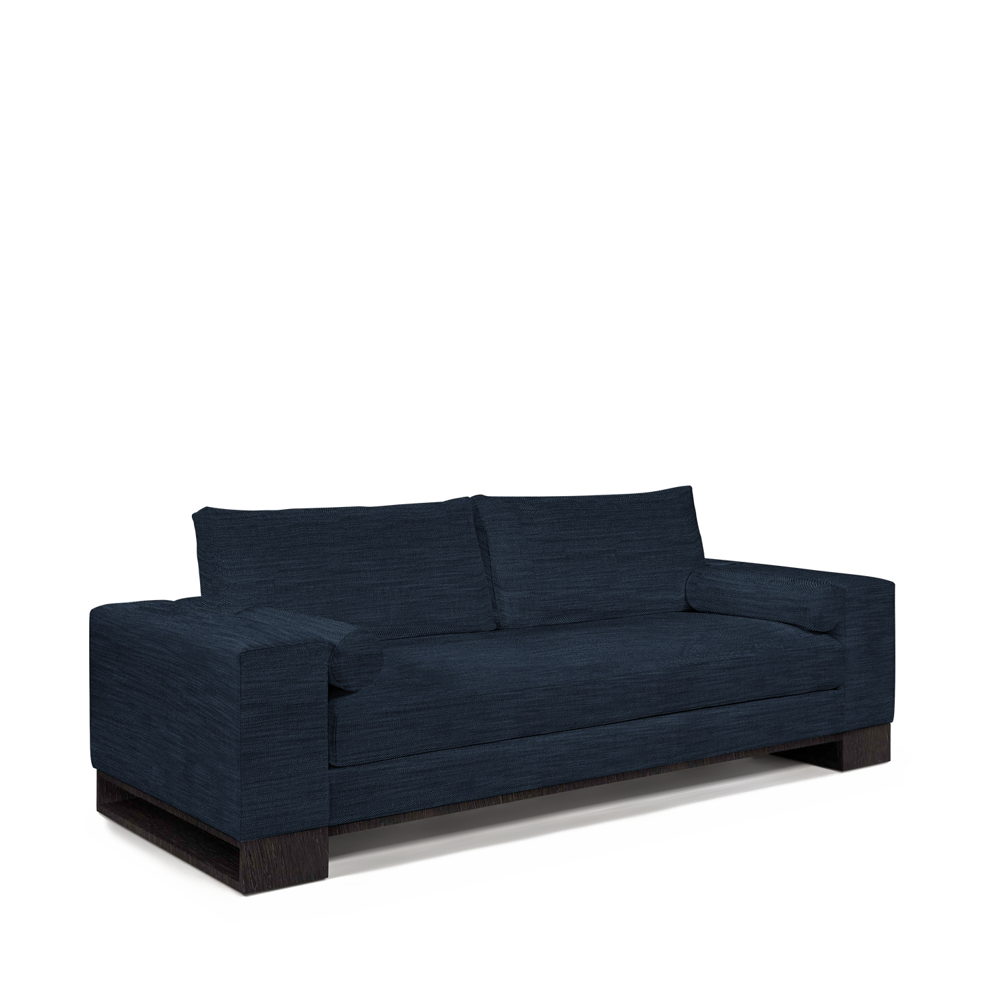 TERRA 2,5-seater sofa with rocco dark blue textile and chocolate wood legs 
