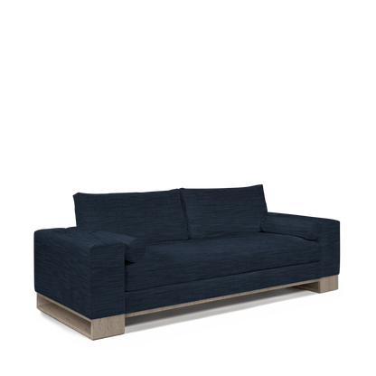 TERRA 2,5-seater sofa with rocco dark blue textile and natural grey wood legs 