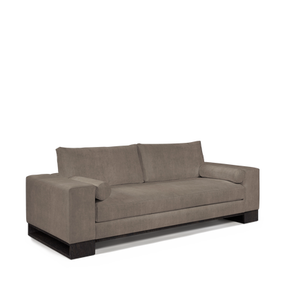 TERRA 2,5-seater sofa with suede grey textile and chocolate wood legs 