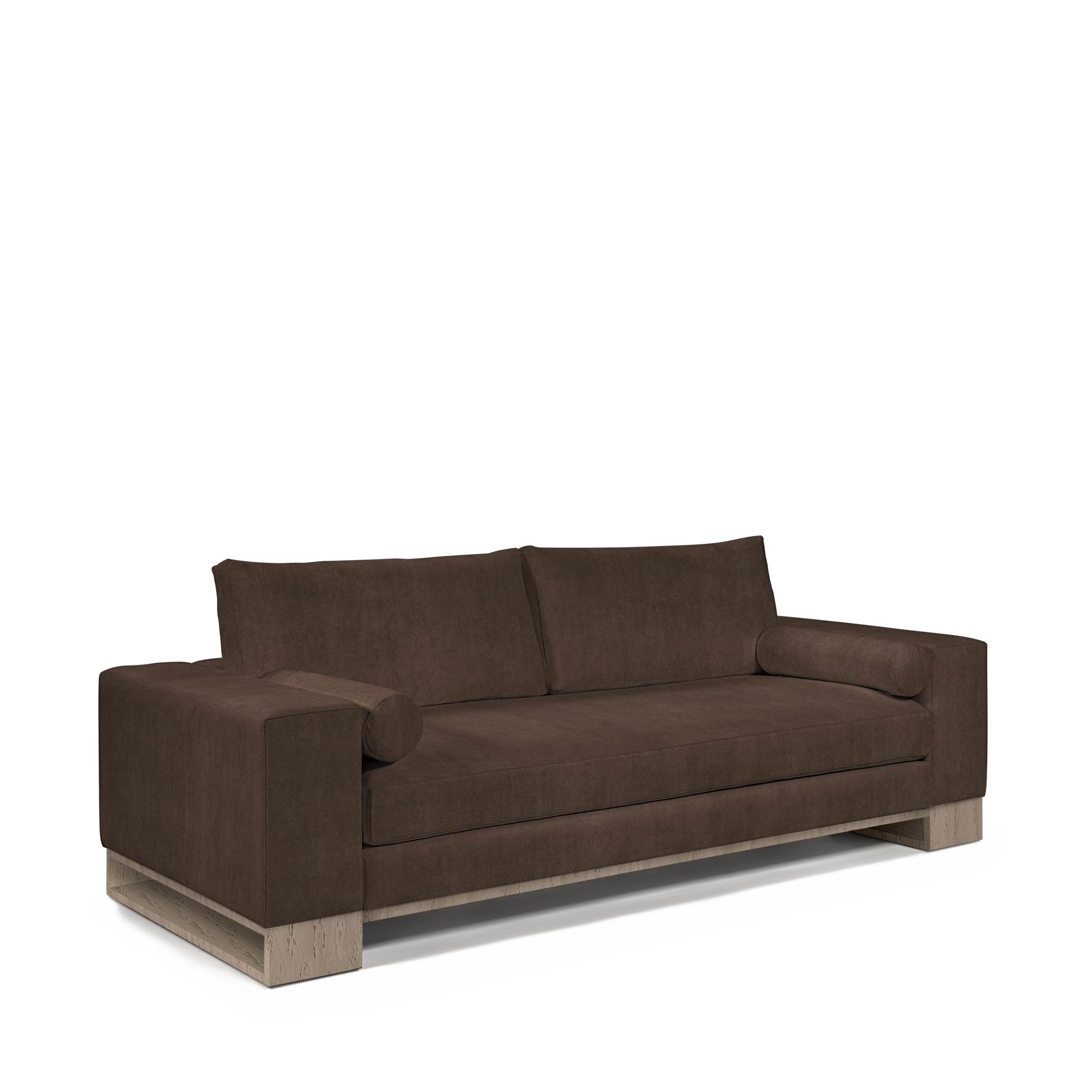 TERRA 2,5-seater sofa with suede brown textile and natural grey wood legs 