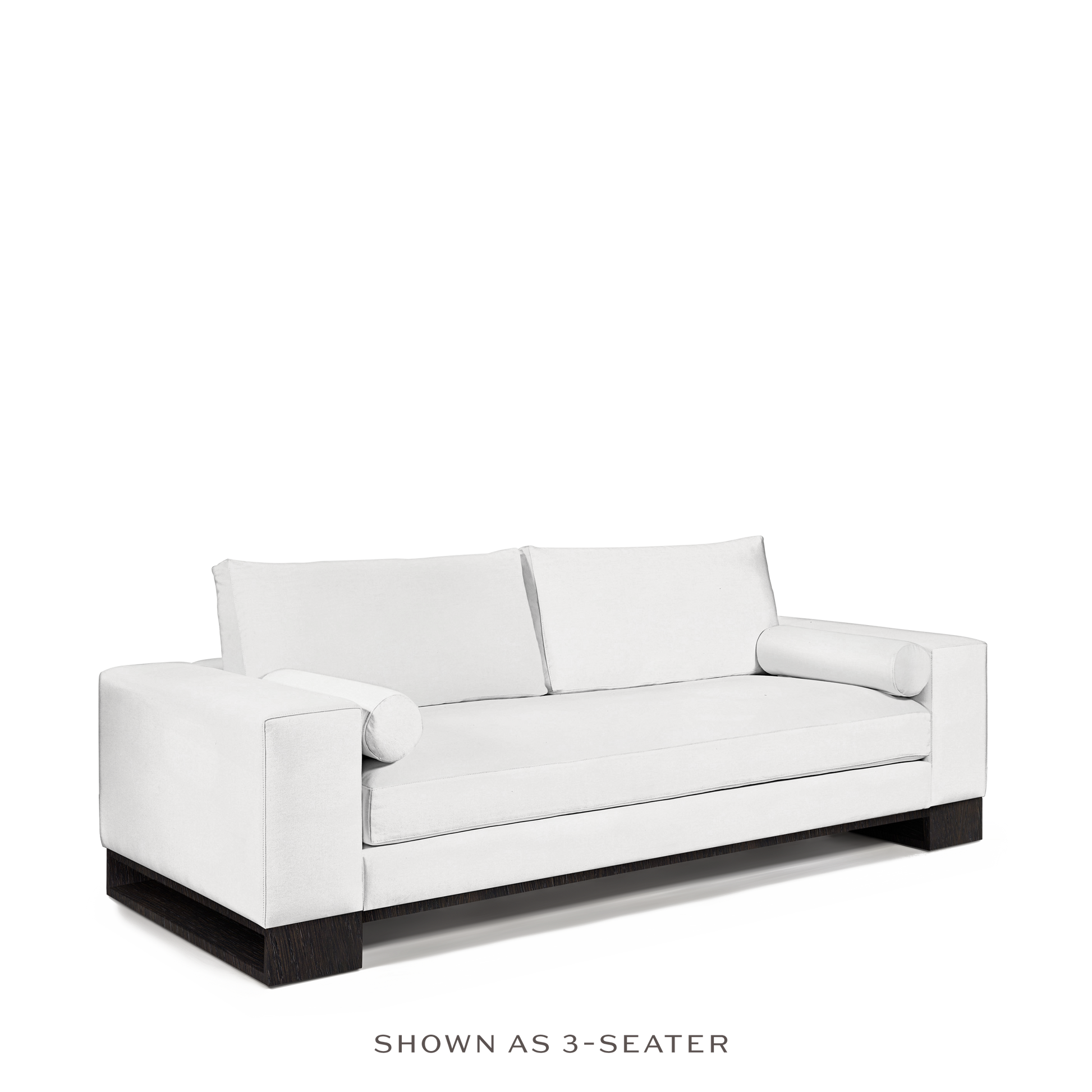 TERRA 3-seater sofa with  linara white textile and chocolate wood legs 