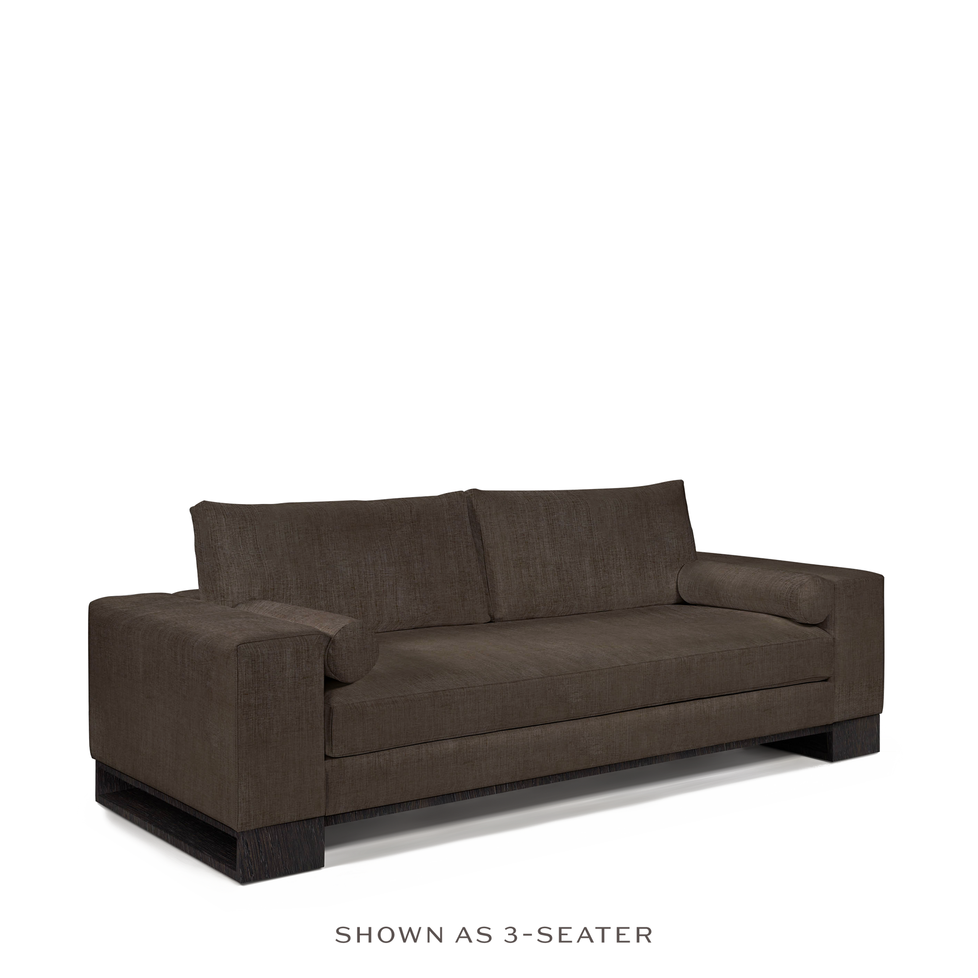 TERRA 2-seater sofa with warm grey textile and chocolate wood legs 