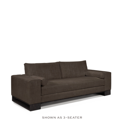 TERRA 2-seater sofa with warm grey textile and chocolate wood legs 