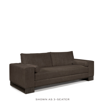 TERRA 2-seater sofa with warm grey textile and dark grey wood legs 