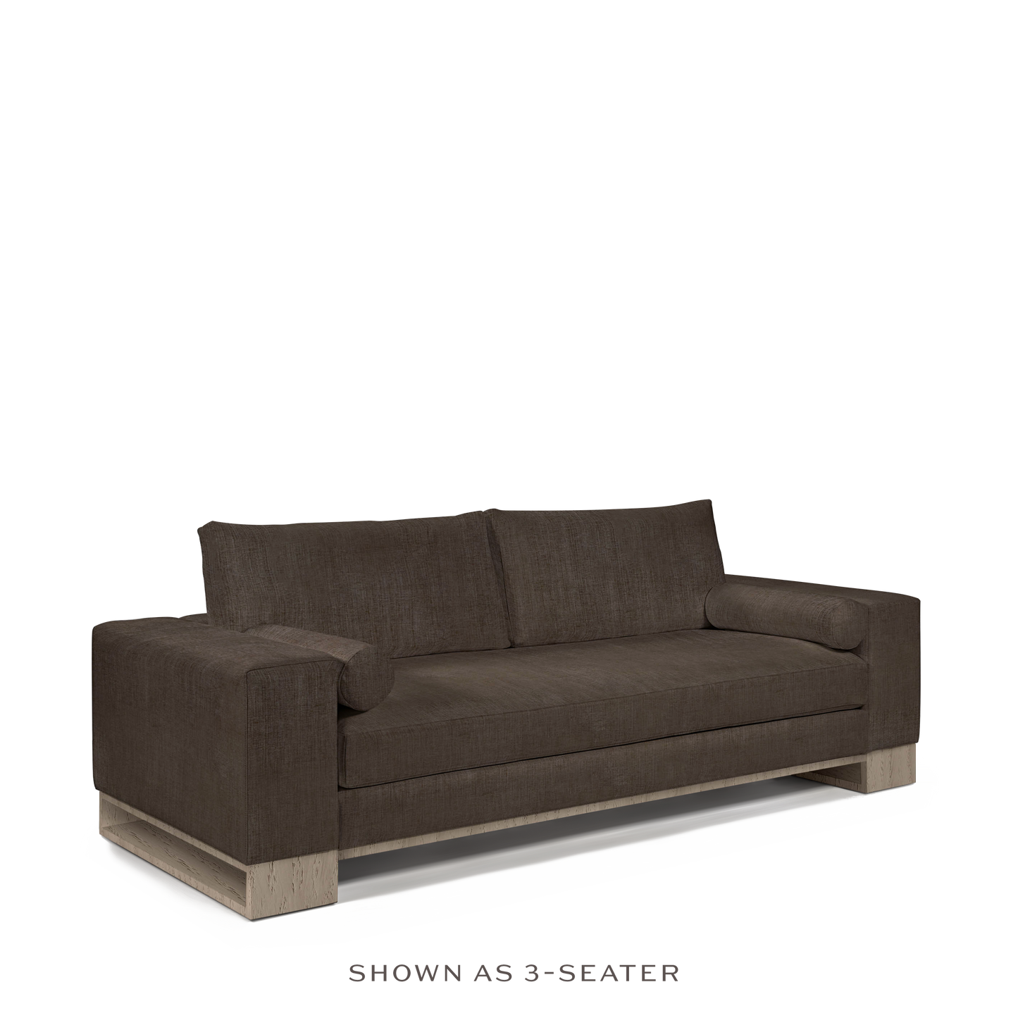 TERRA 2-seater sofa  with warm grey textile and natural grey wood legs 