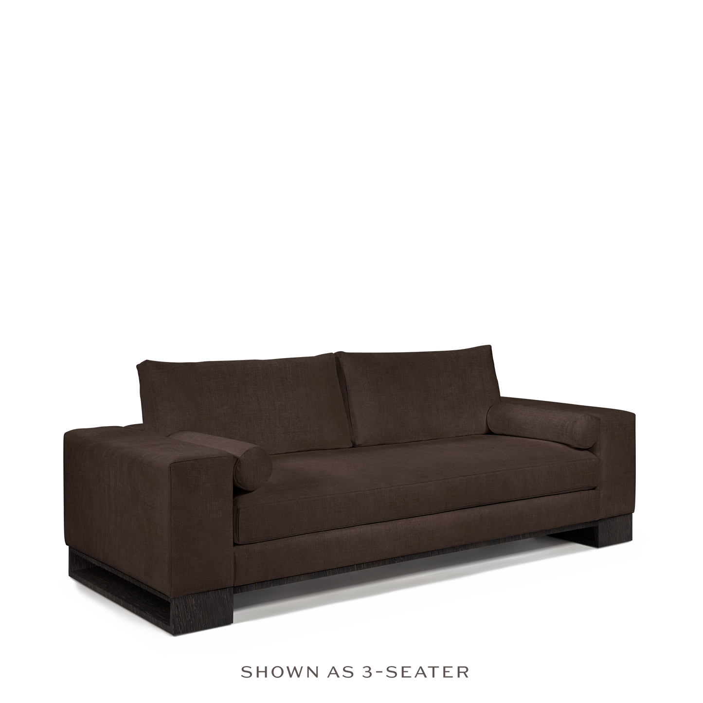 TERRA 2-seater sofa with linara brown textile and chocolate wood legs 