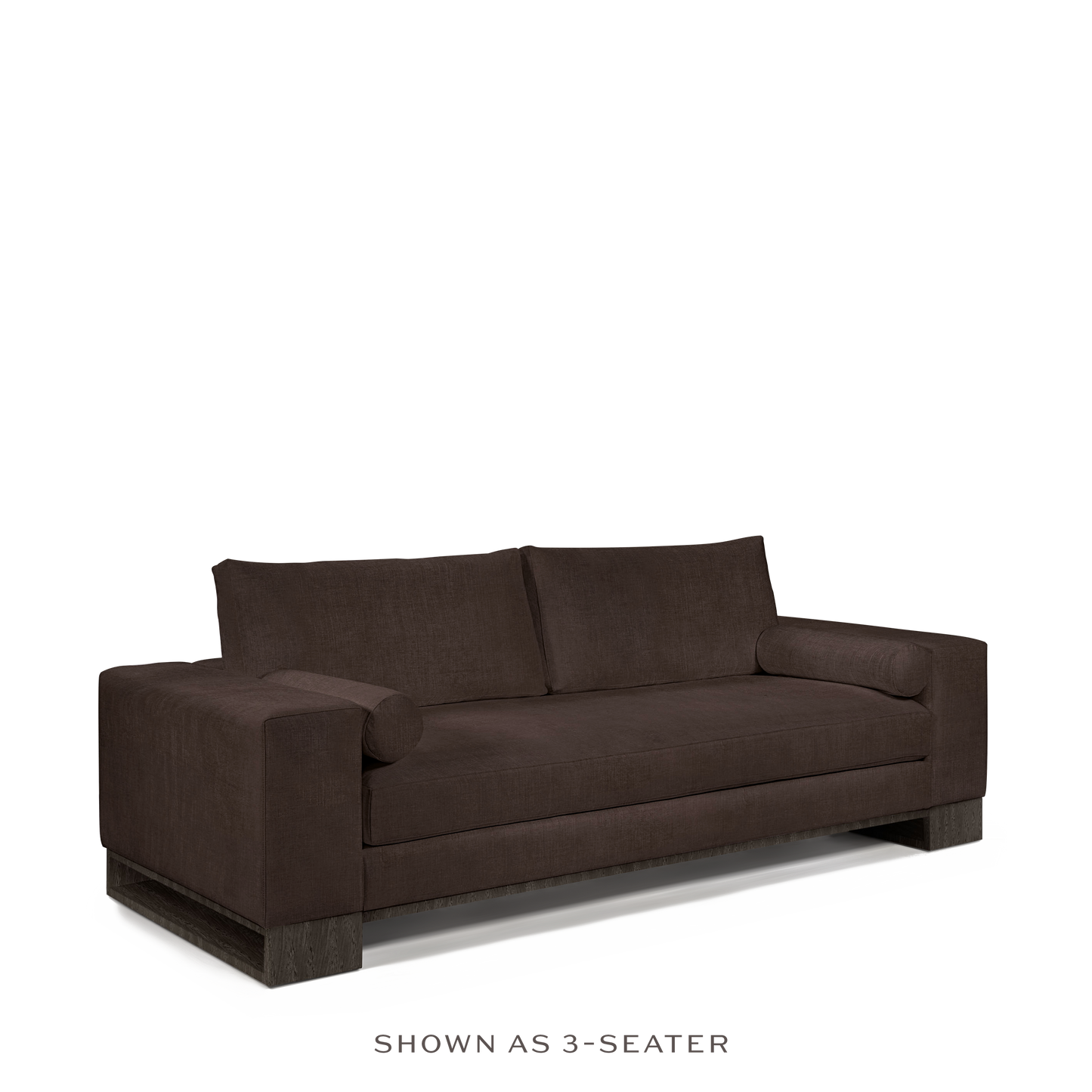 TERRA 2-seater sofa with linara brown textile and dark grey wood legs 
