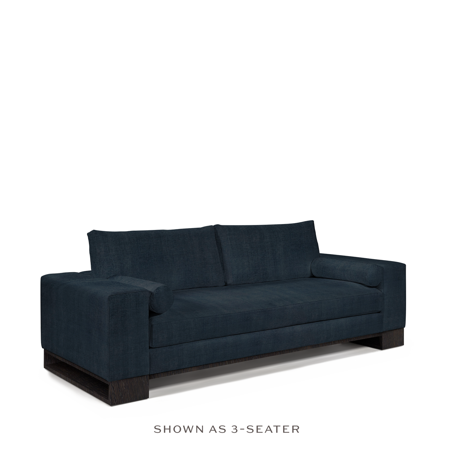 TERRA 3-seater sofa  with linco dark blue textile and chocolate wood legs 