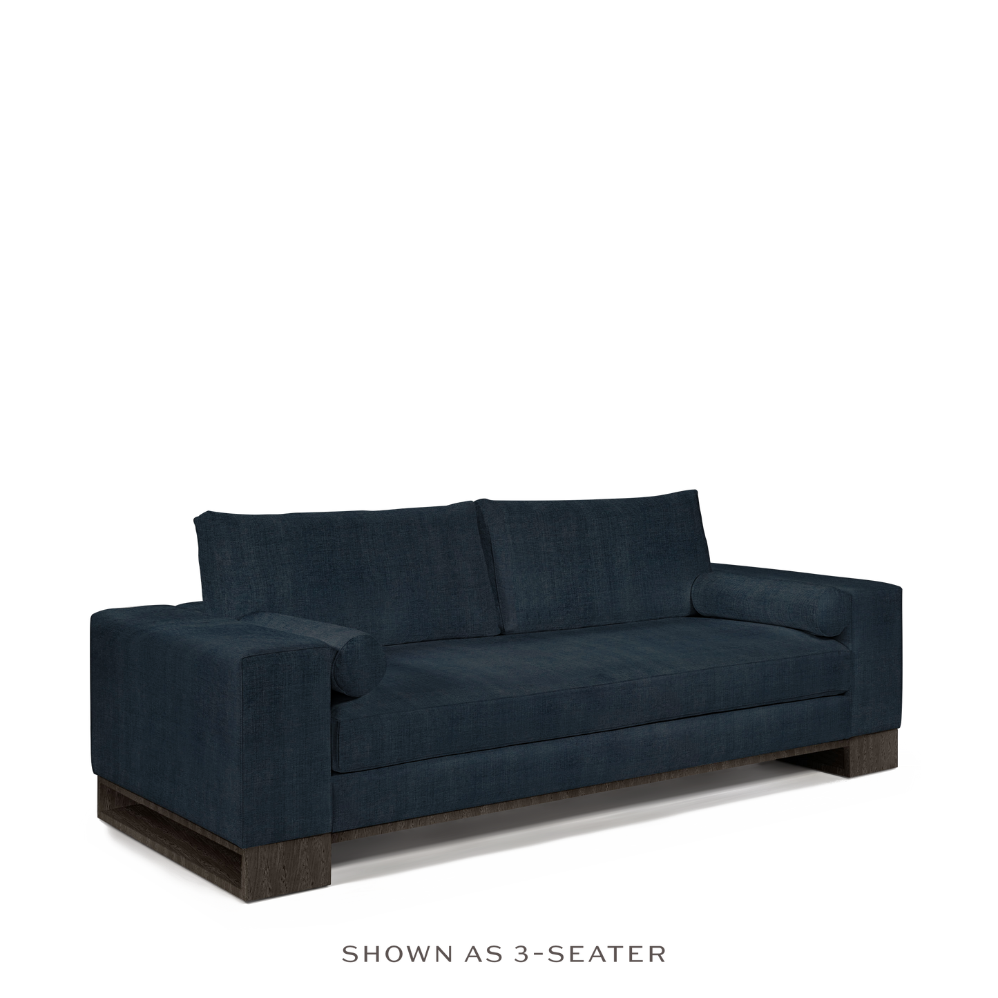 TERRA 2-seater sofa with dark linco blue textile and dark grey wood legs 