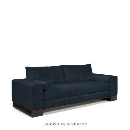 TERRA 3-seater sofa with dark linco blue textile and dark grey wood legs 