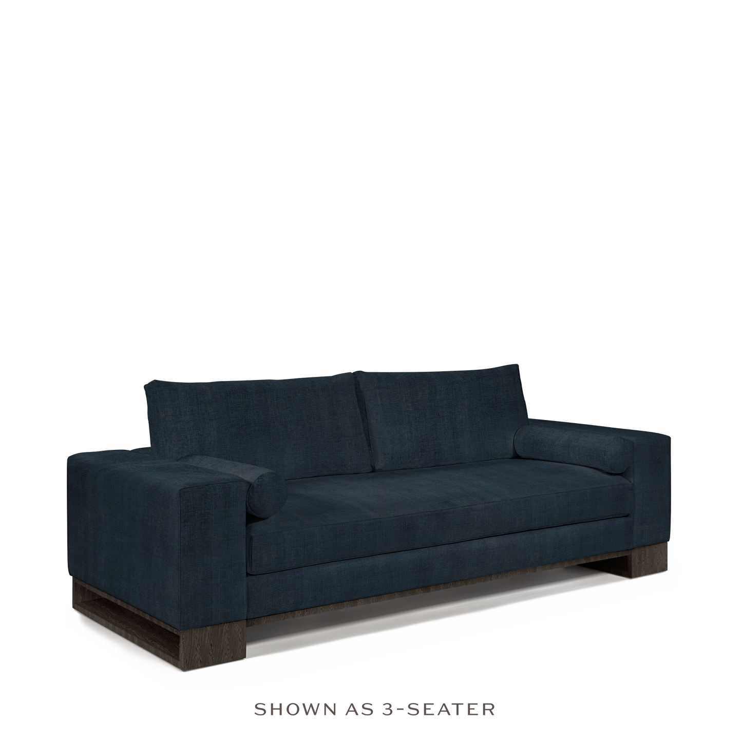 TERRA 3-seater sofa with dark linco blue textile and dark grey wood legs 