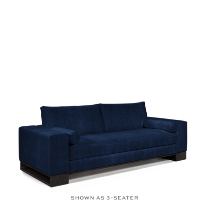 TERRA 2-seater sofa with London dark blue textile and chocolate wood legs 