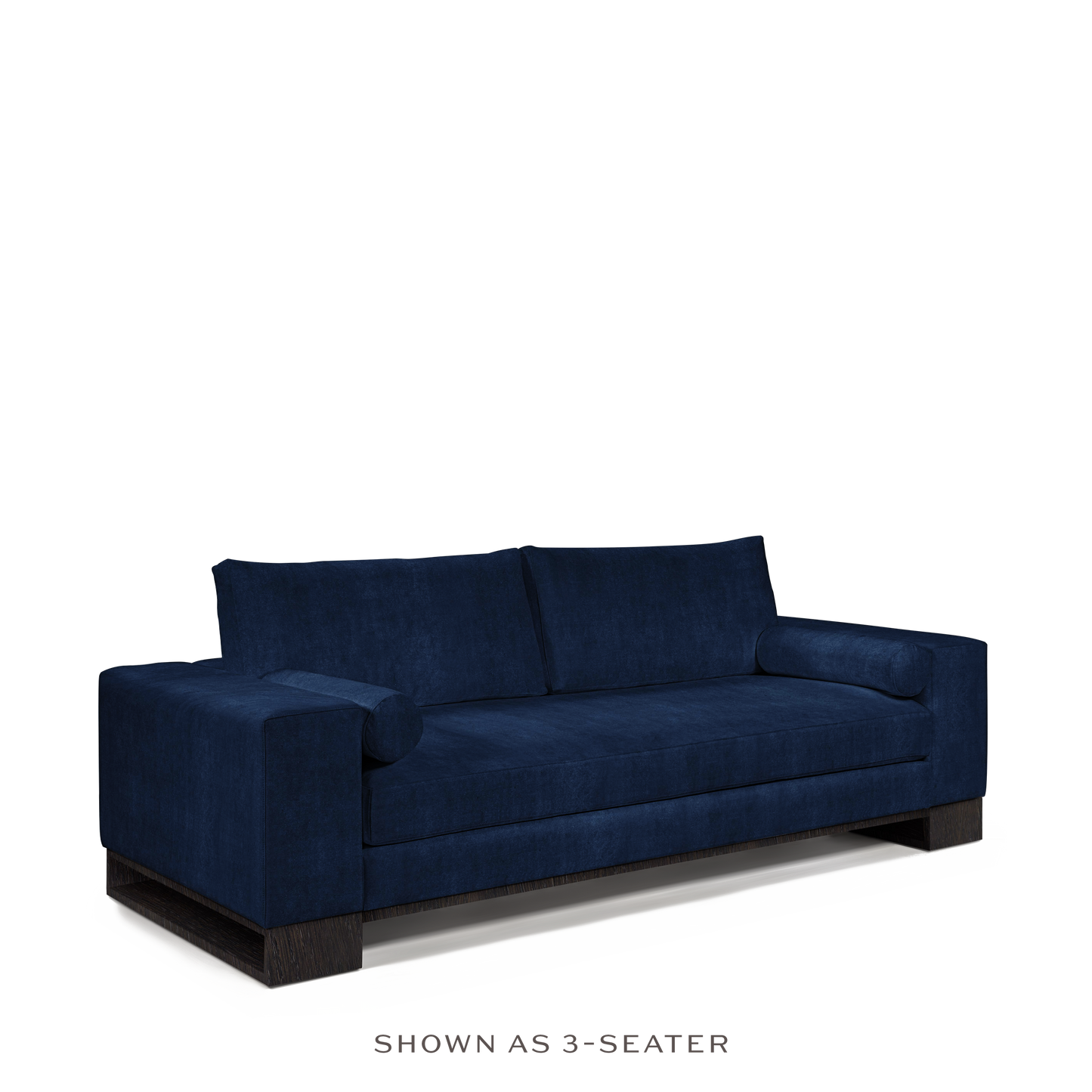 TERRA 3-seater sofa with  London dark blue textile and chocolate wood legs 