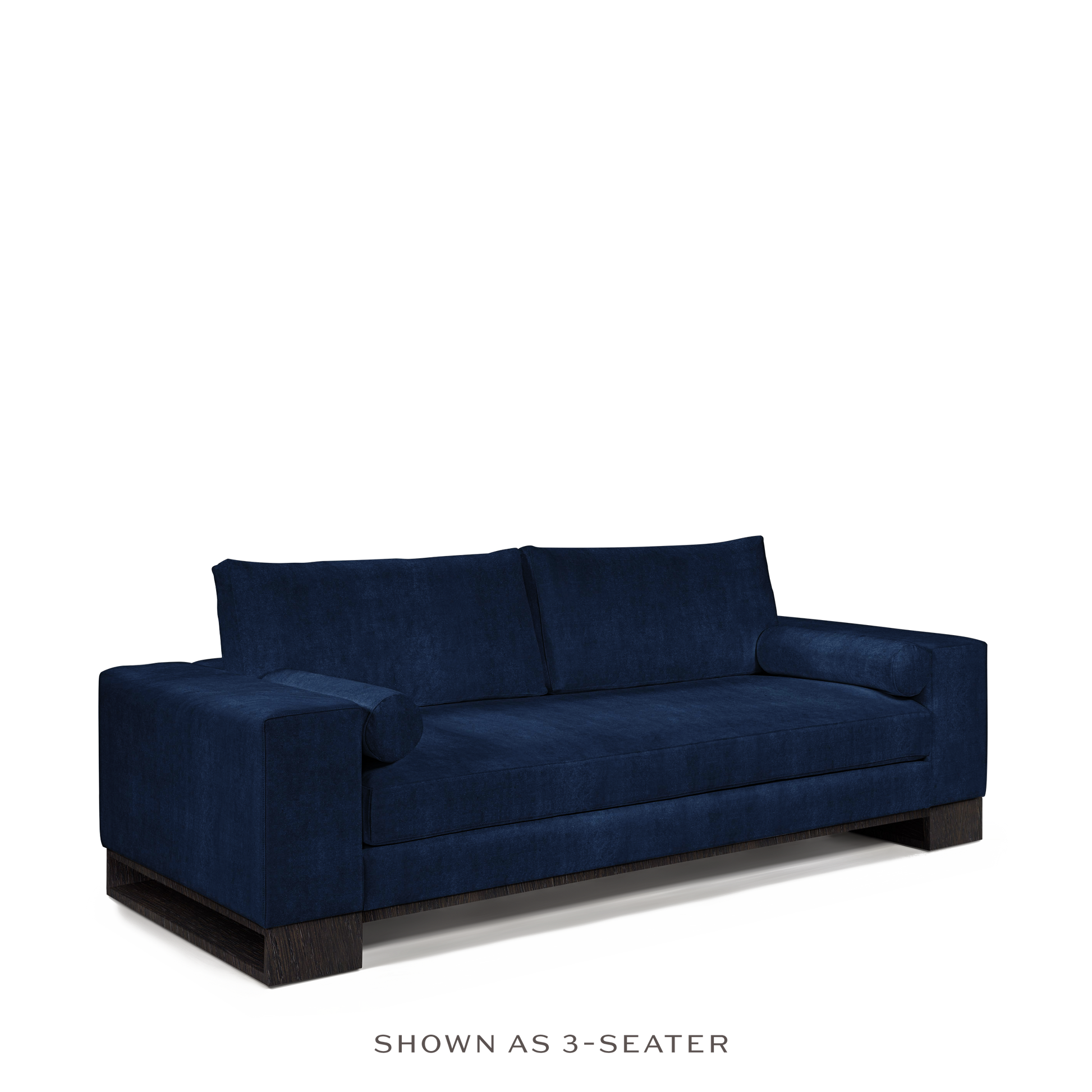 TERRA 3-seater sofa with  London dark blue textile and chocolate wood legs 
