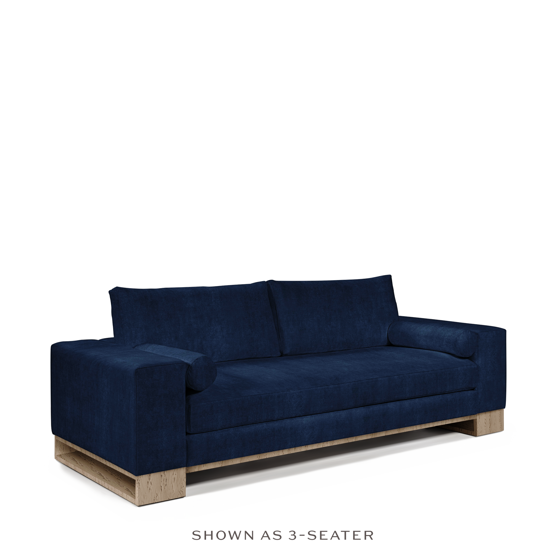 TERRA 2-seater sofa with london dark blue textile and natural grey wood legs 