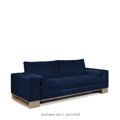 TERRA 2-seater sofa with london dark blue textile and natural grey wood legs 