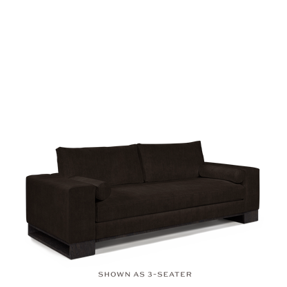 TERRA 2-seater sofa with dark brown textile and chocolate wood legs 