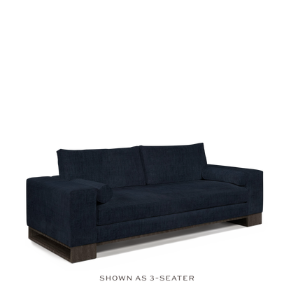 TERRA 2-seater sofa with dark blue textile and dark grey wood legs 
