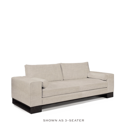 TERRA 2-seater sofa with taupe textile and chocolate wood legs 
