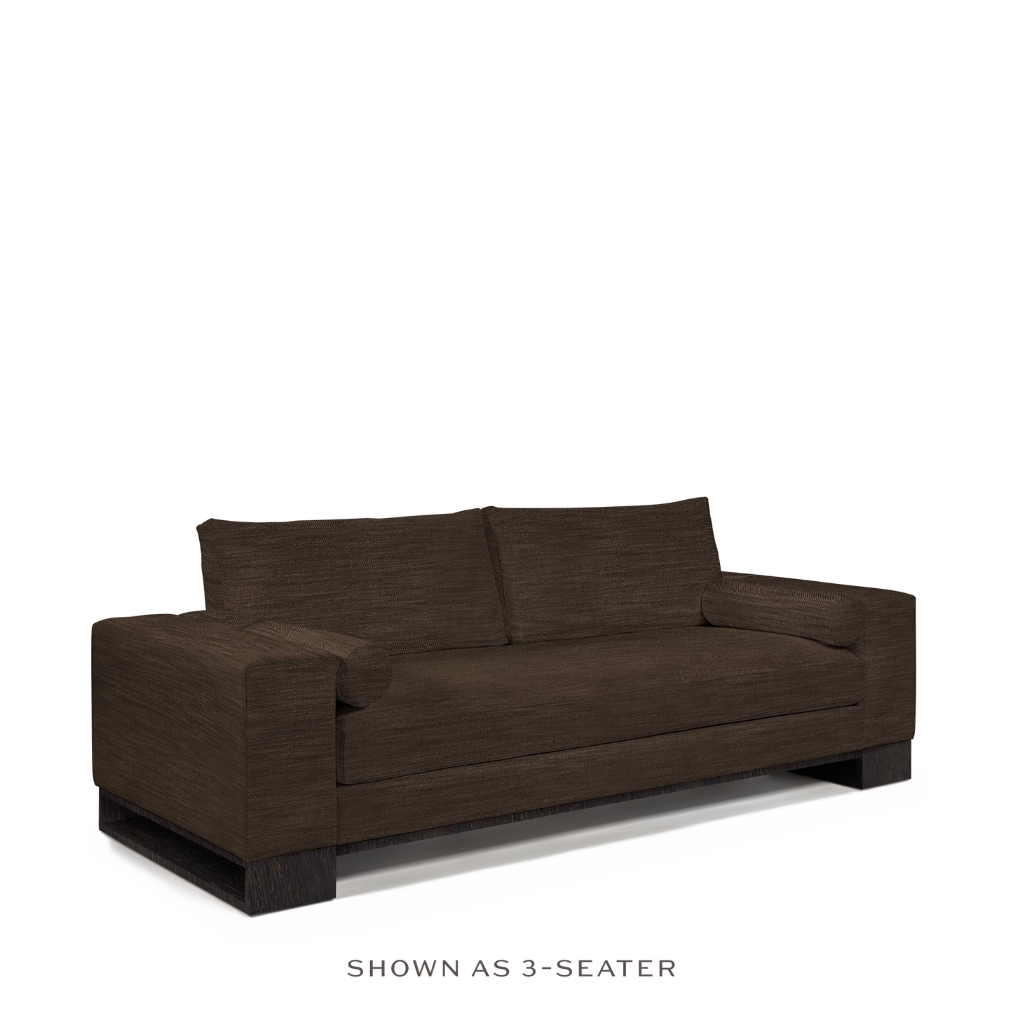 TERRA 2-seater sofa with brown textile and chocolate wood legs 