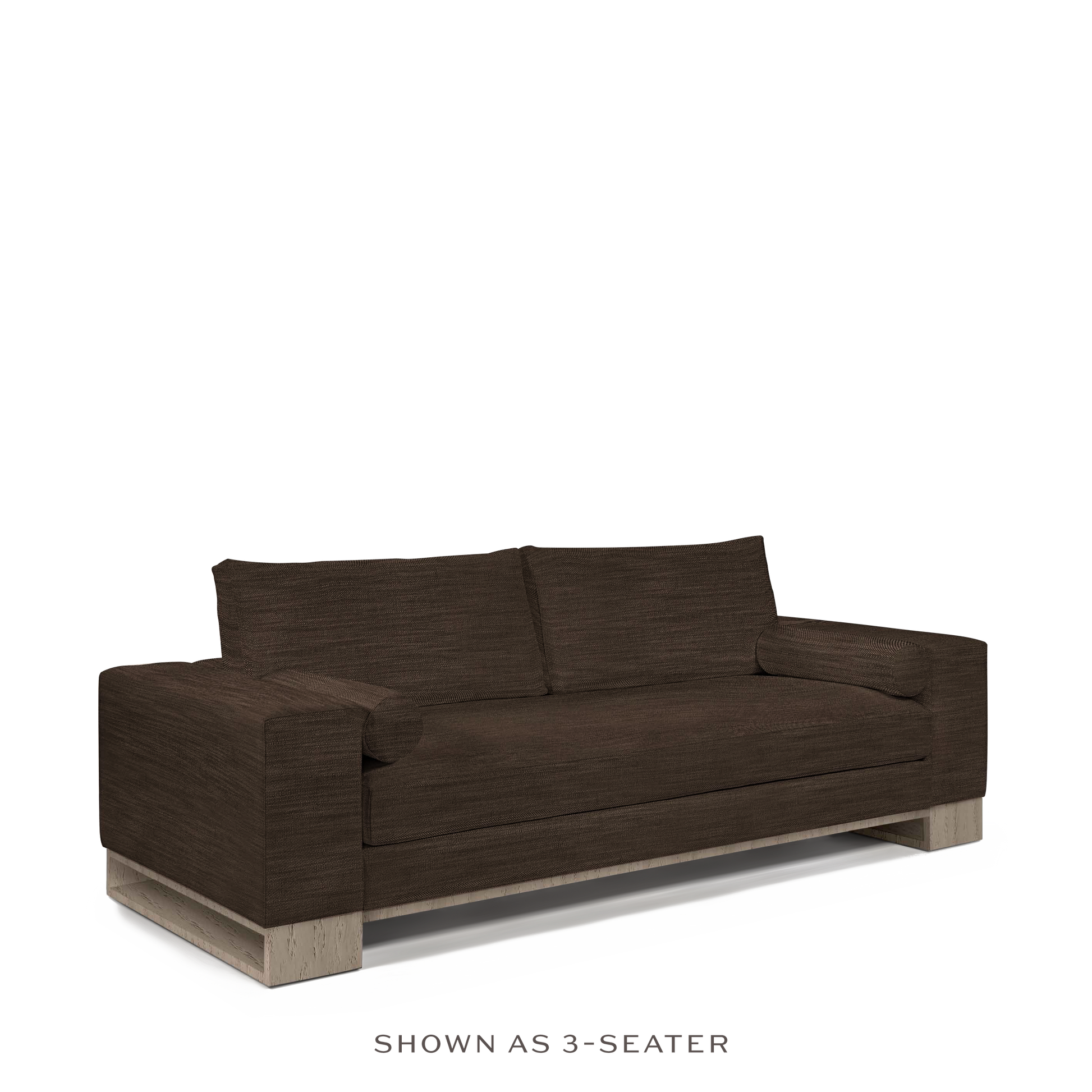 TERRA 2-seater sofa with brown  rocco textile and natural grey wood legs 