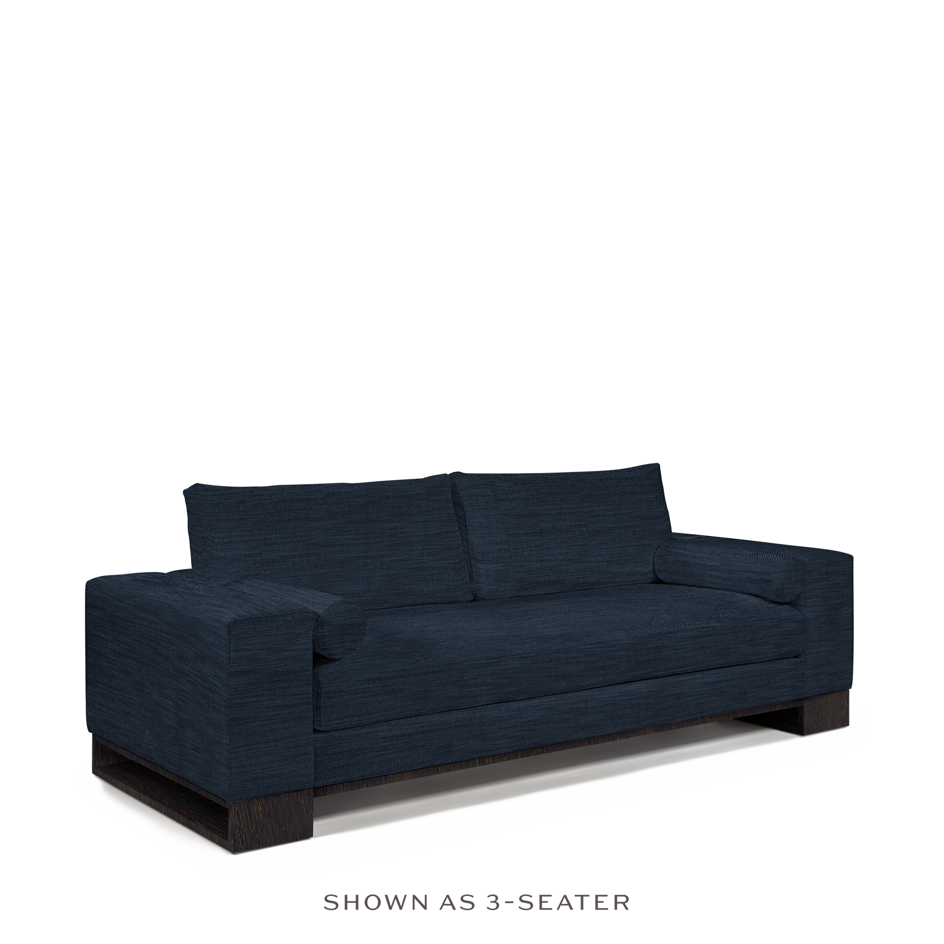 TERRA 3-seater sofa with Rocco dark blue textile and chocolate wood legs 