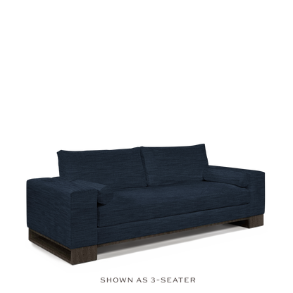 TERRA 2-seater sofa with Rocco dark blue textile and dark grey wood 