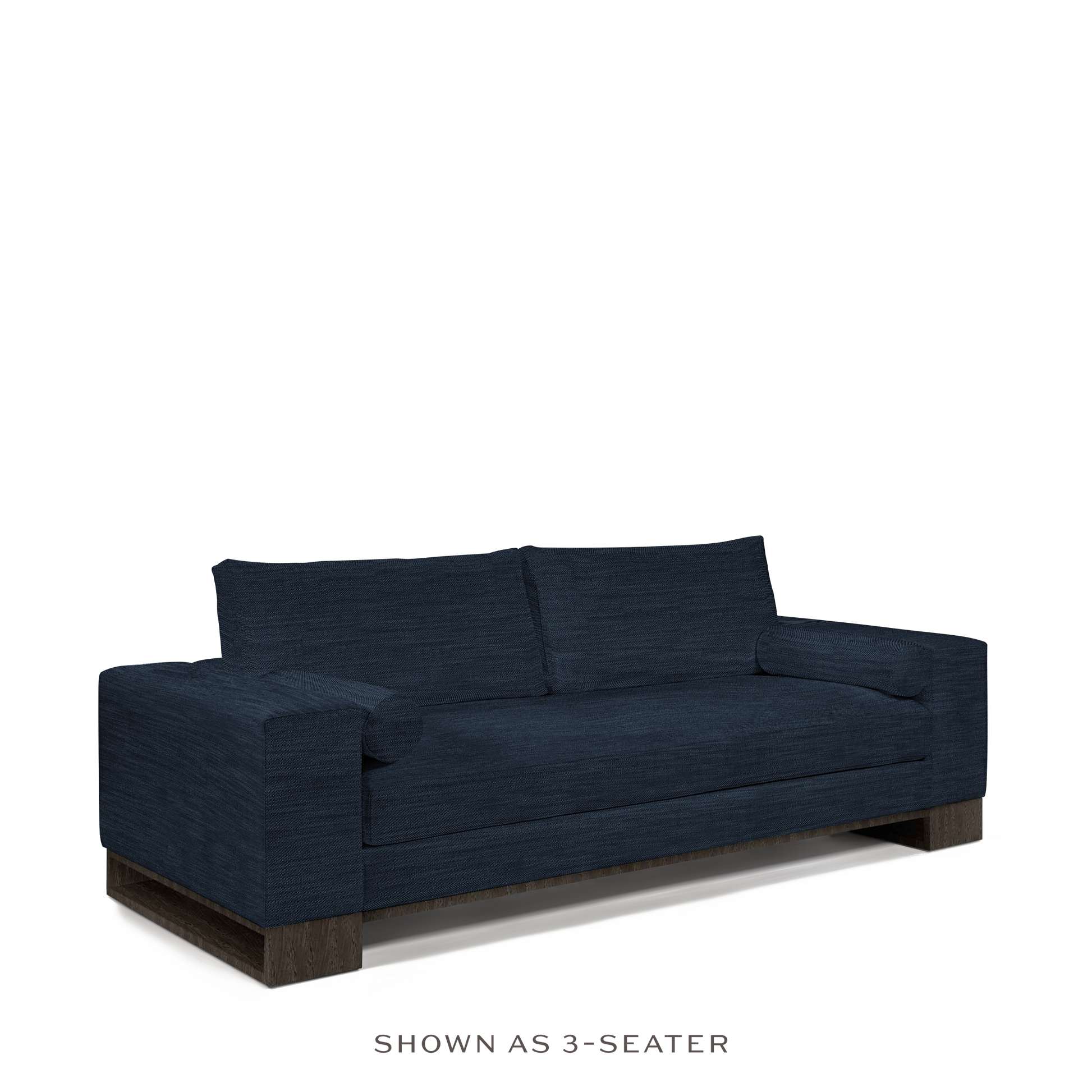TERRA 3-seater sofa with dark Rocco blue textile and dark grey wood legs 