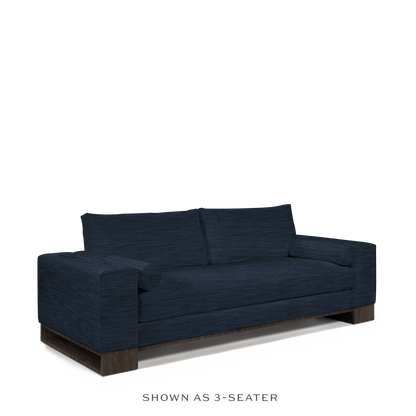 TERRA 3-seater sofa with dark Rocco blue textile and dark grey wood legs 
