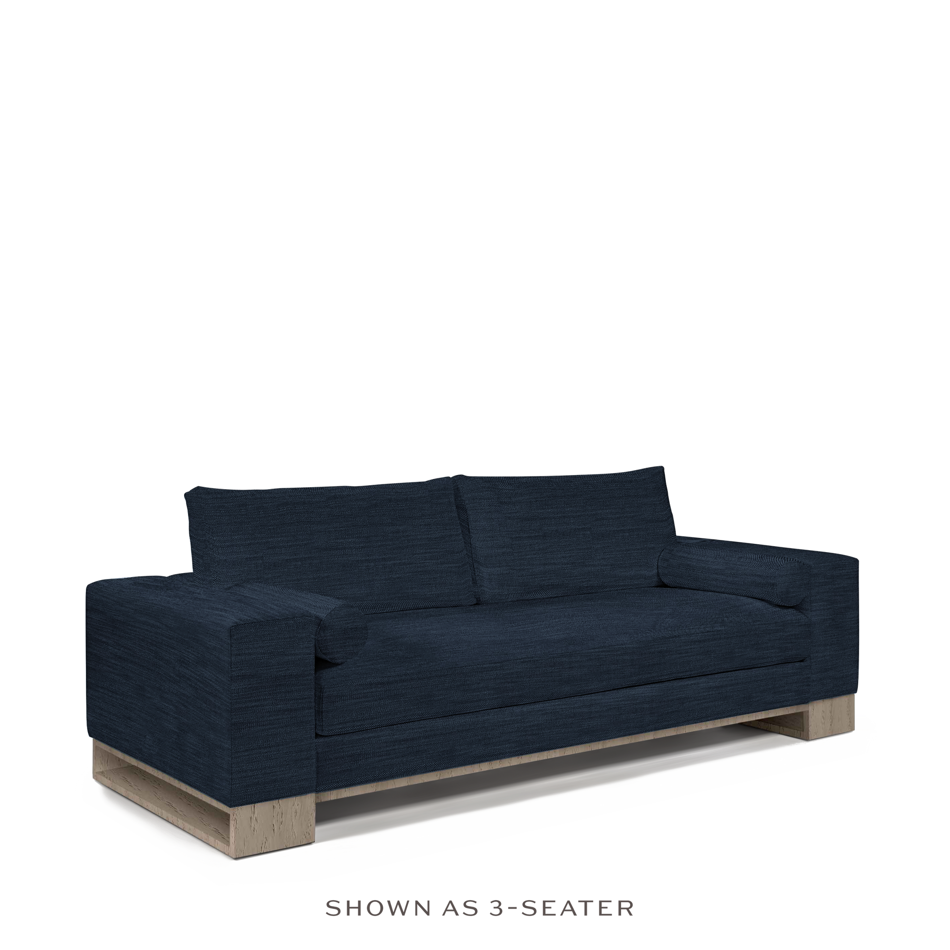 TERRA 3-seater sofa with Rocco dark blue textile and natural grey wood legs 