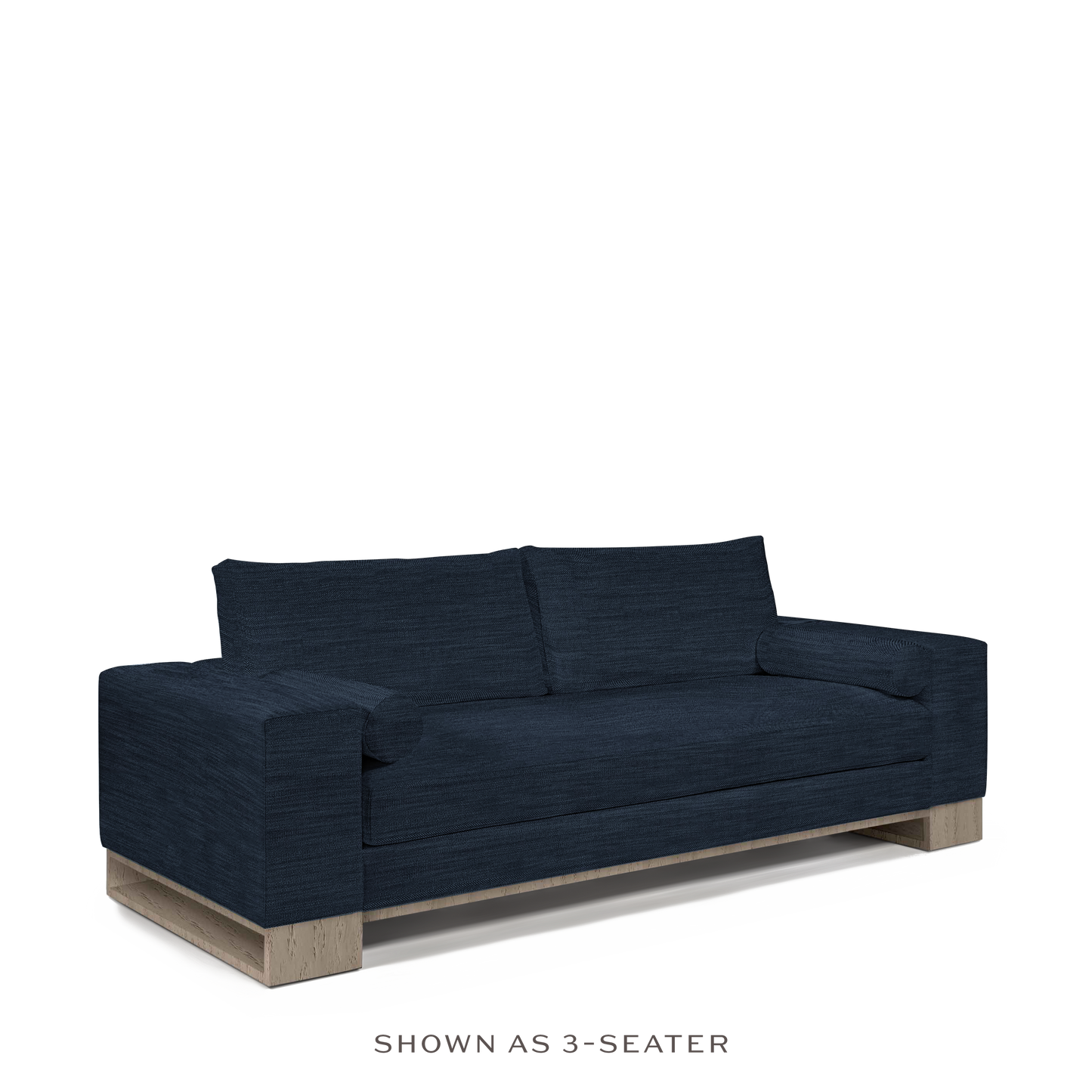 TERRA 3-seater sofa with Rocco dark blue textile and natural grey wood legs 