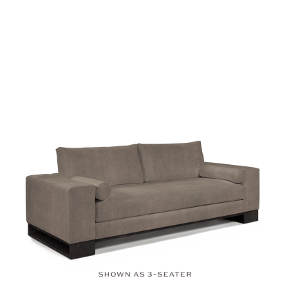 TERRA 2-seater sofa with suede grey textile and chocolate wood legs 