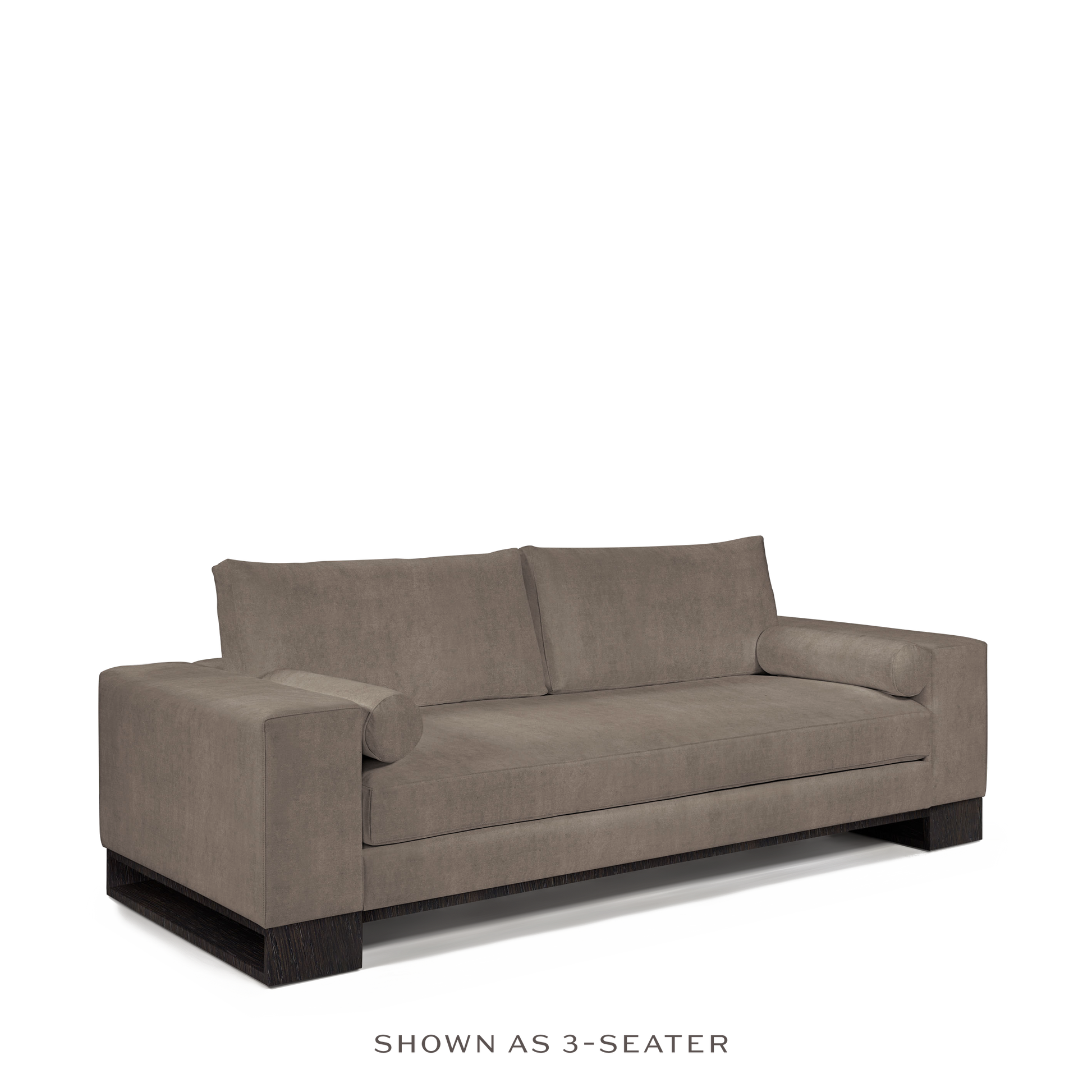 TERRA 3-seater sofa with suede grey textile and chocolate wood legs 