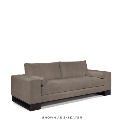 TERRA 3-seater sofa with suede grey textile and chocolate wood legs 
