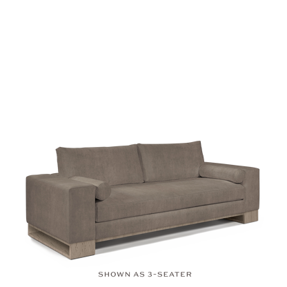 TERRA 2-seater sofa  with suede grey textile and natural grey wood legs 