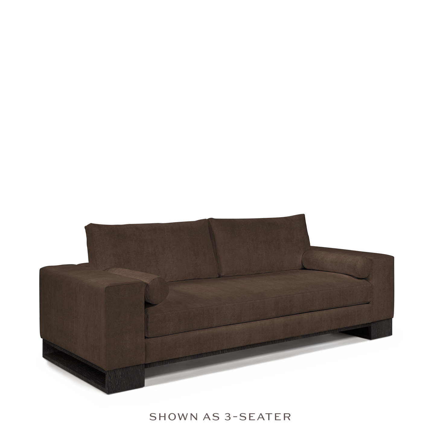TERRA 2-seater sofa with suede brown textile and chocolate wood legs 