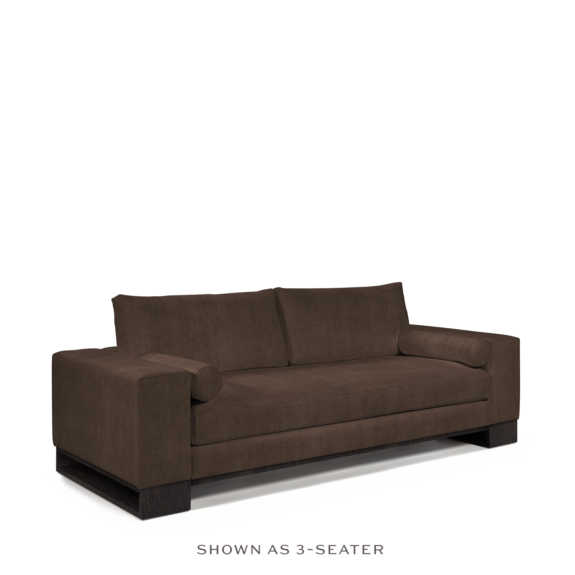 TERRA 3-seater sofa with suede brown textile and chocolate wood legs 