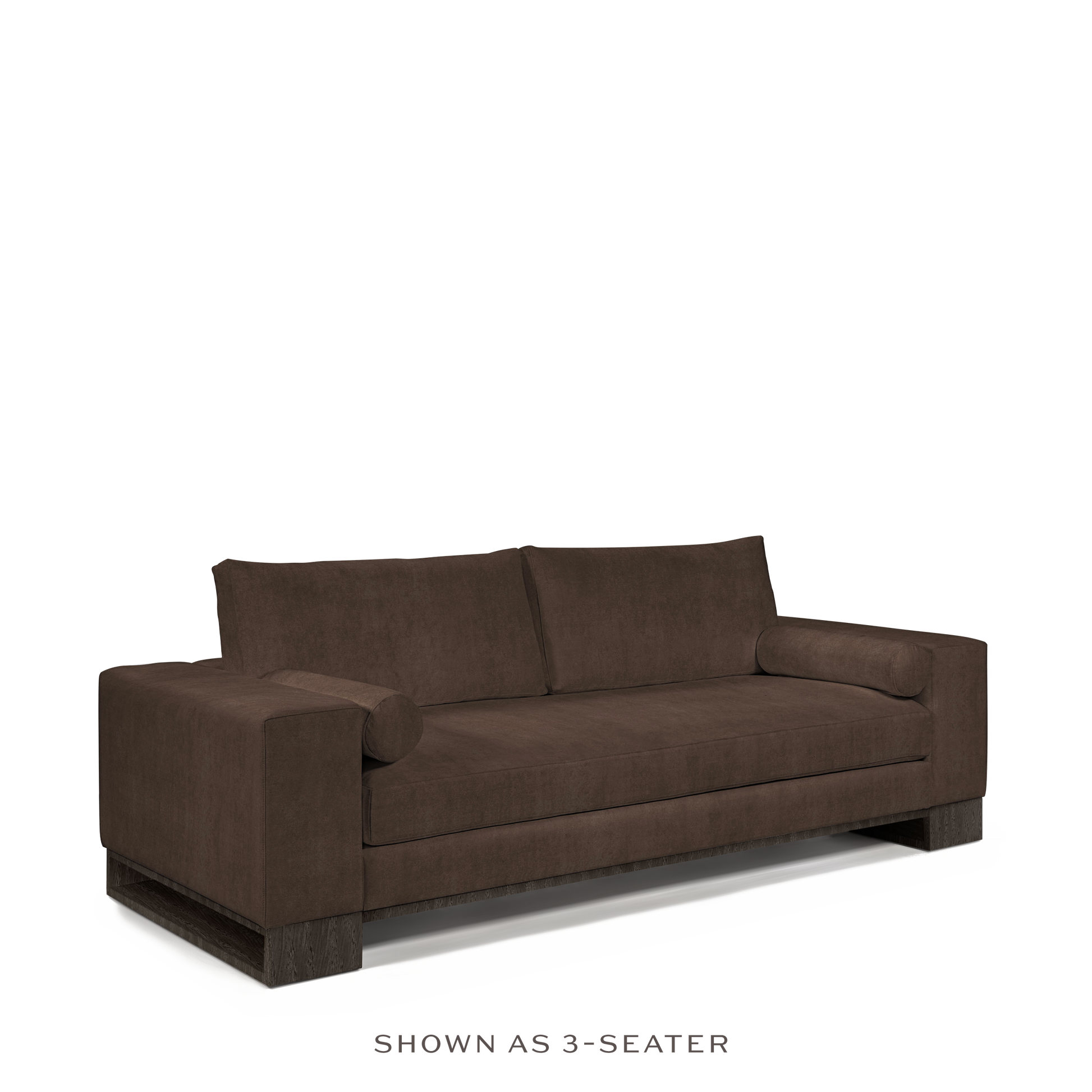 TERRA 2-seater sofa  with suede brown textile and dark grey wood legs 