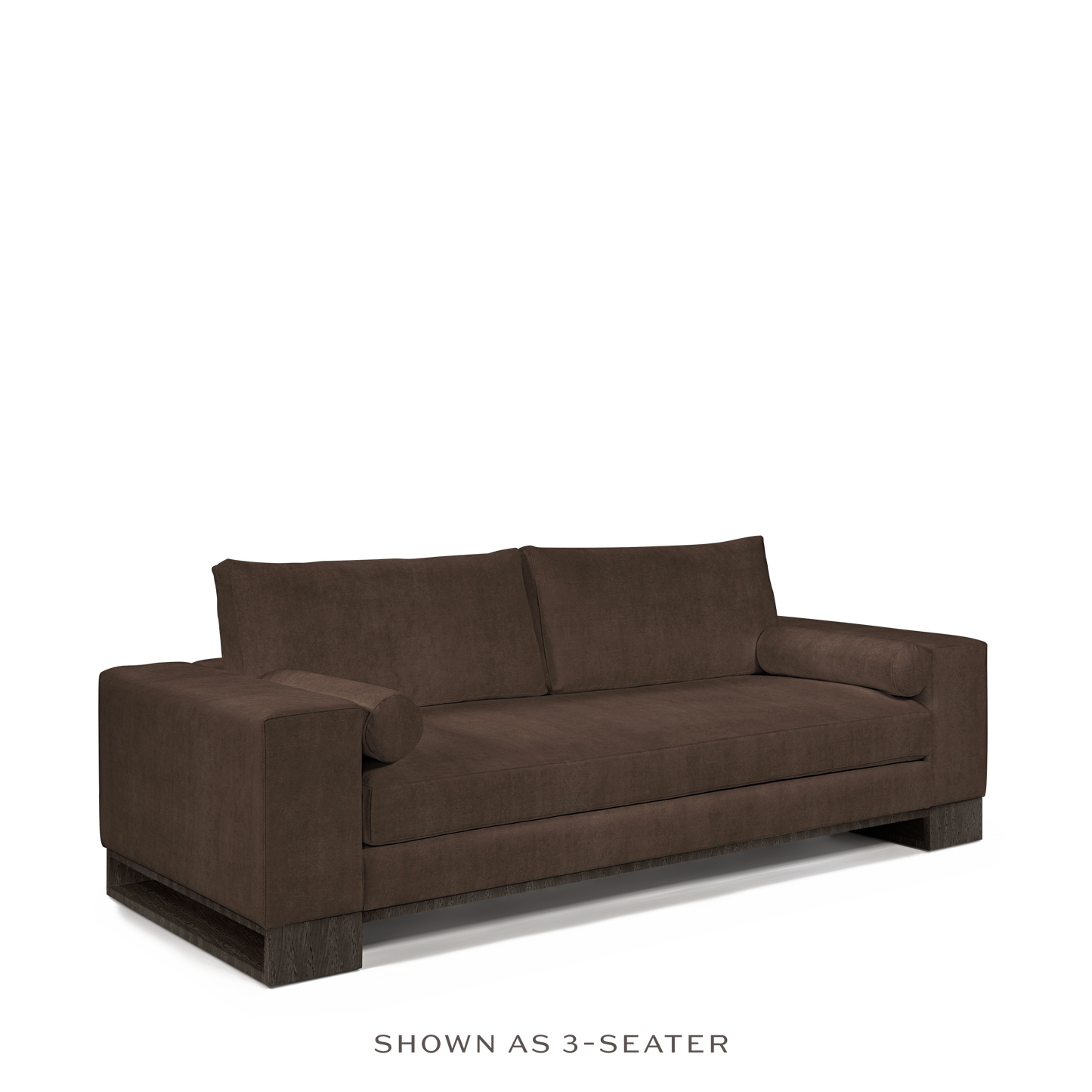 TERRA 3-seater sofa with suede brown textile and dark grey wood legs 