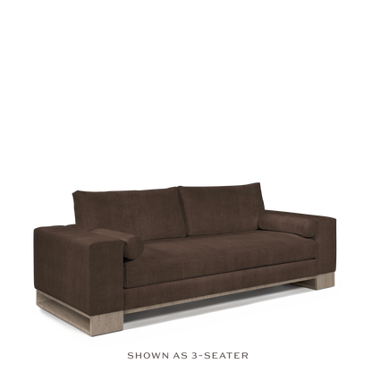 TERRA 2-seater sofa  with suede brown textile and natural grey wood legs 