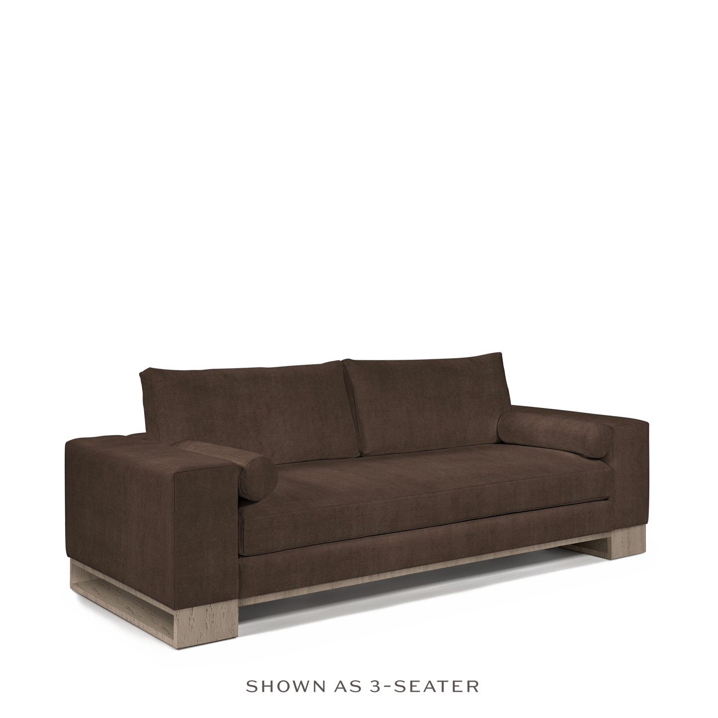 TERRA 2-seater sofa  with suede brown textile and natural grey wood legs 