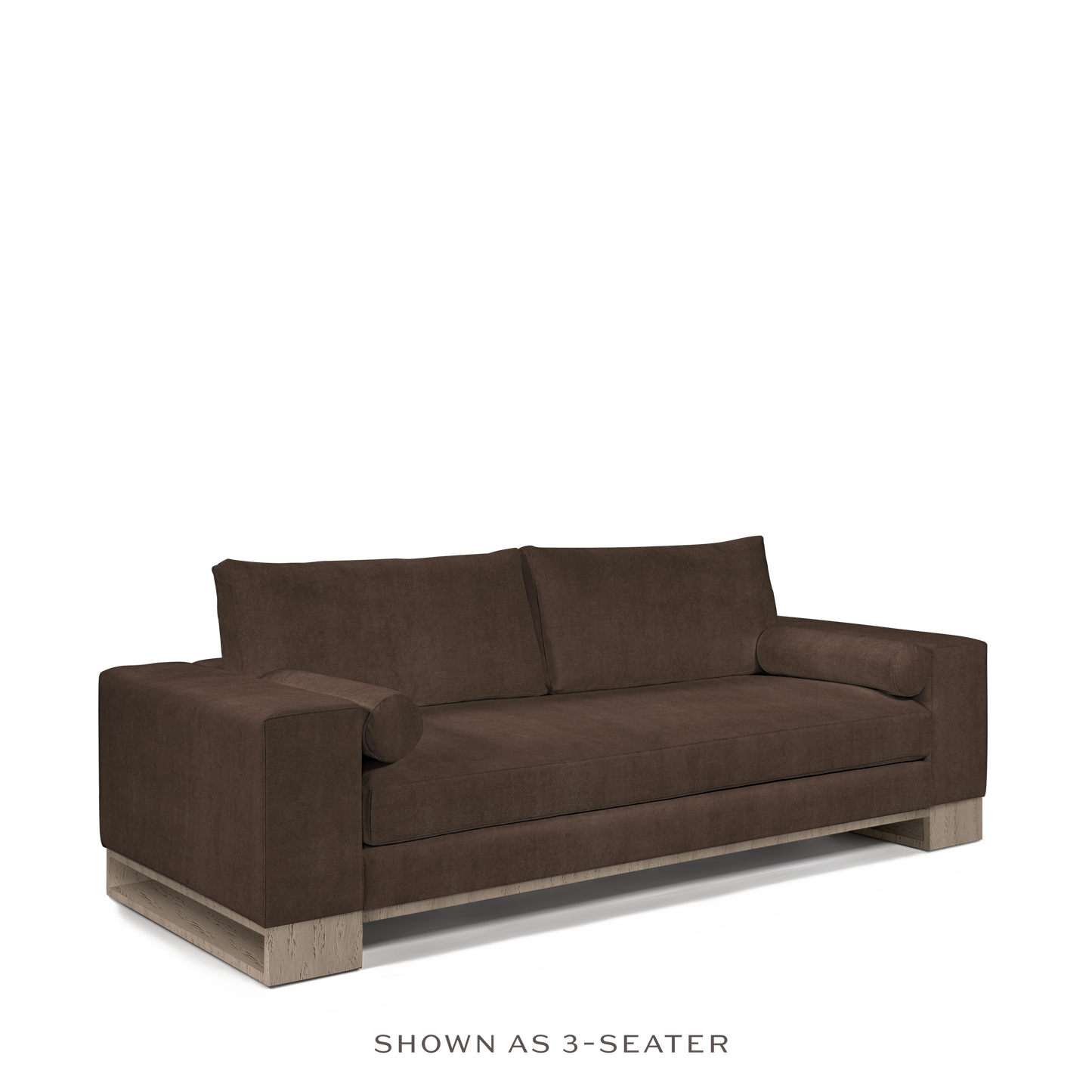 TERRA 3-seater sofa with suede  brown textile and natural grey wood legs 